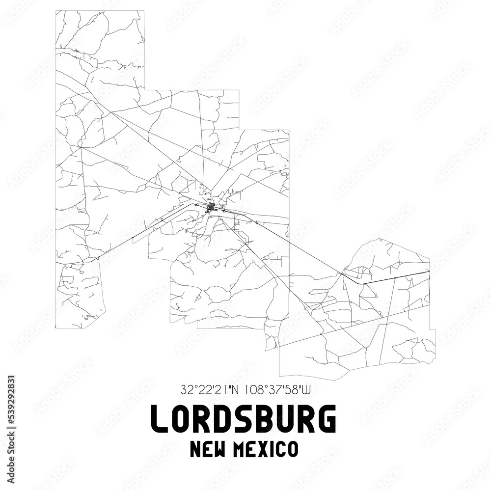 Lordsburg New Mexico. US street map with black and white lines.