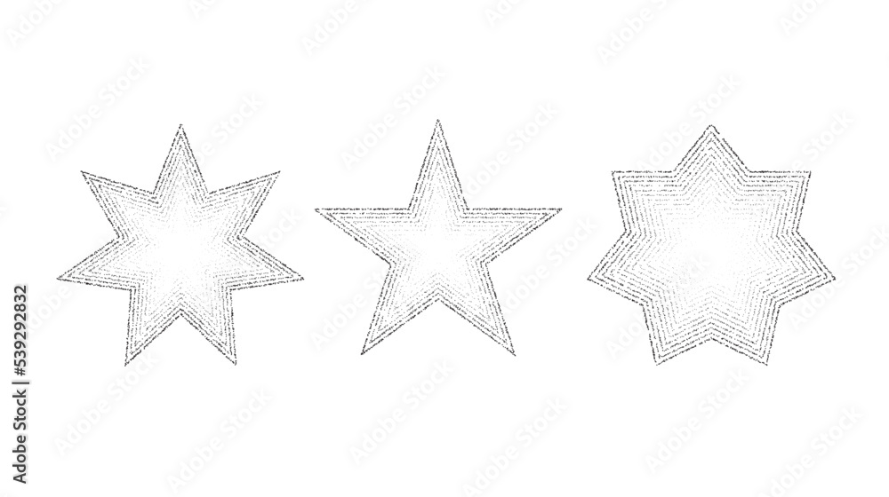 Dotted grain stars set. Black stippled shapes collection. Various noise textured asterisks. Different halftone dot work stellar forms. Vector stochastic Dotted grain stars set. Black stippled shapes collection. Various noise textured asterisks. Different halftone dot work stellar forms. Vector stochastic
