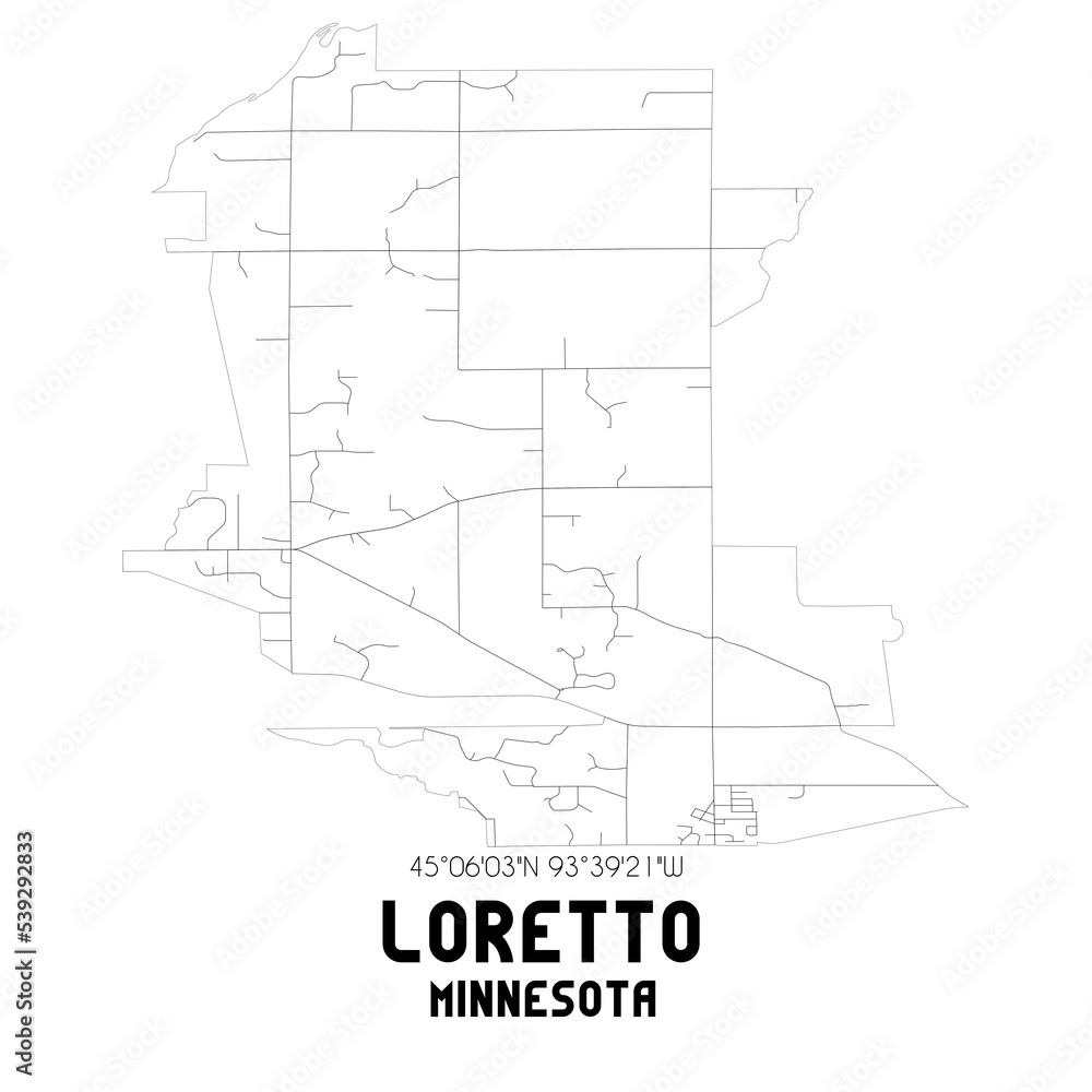 Loretto Minnesota. US street map with black and white lines. Loretto Minnesota. US street map with black and white lines.