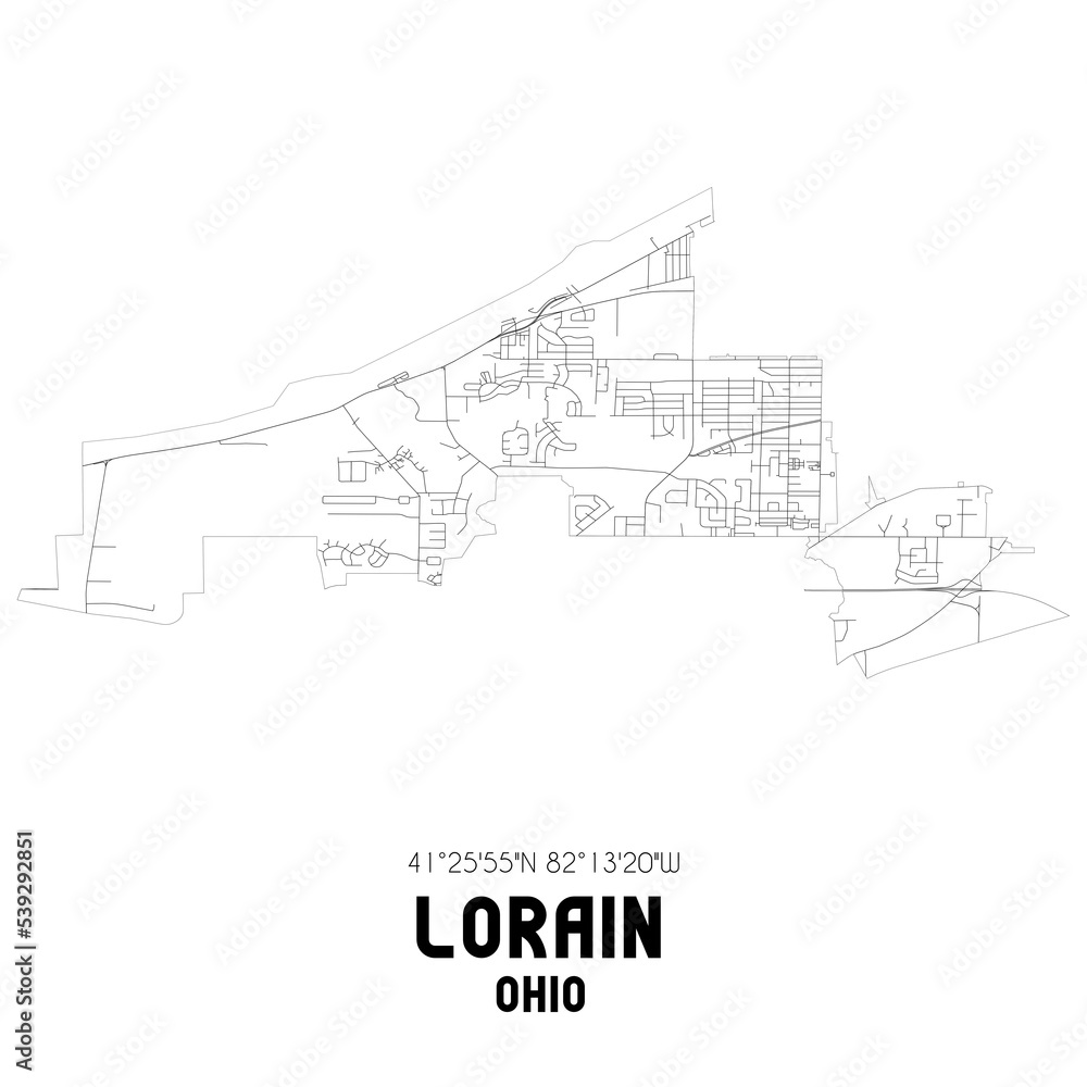 Lorain Ohio. US street map with black and white lines. Stock