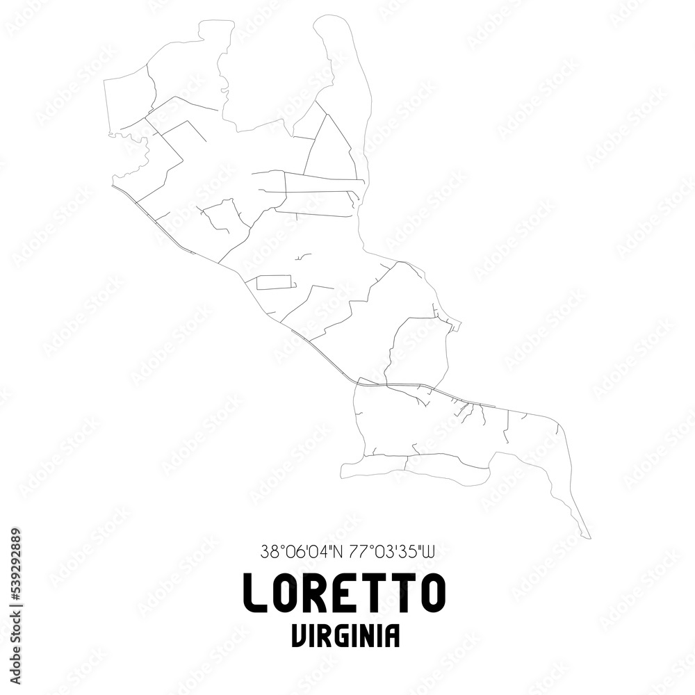 Loretto Virginia. US street map with black and white lines.