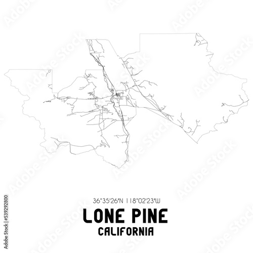 Lone Pine California. US street map with black and white lines.