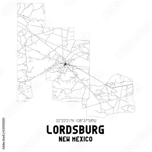 Lordsburg New Mexico. US street map with black and white lines.
