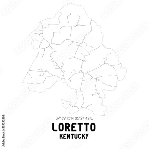 Loretto Kentucky. US street map with black and white lines.