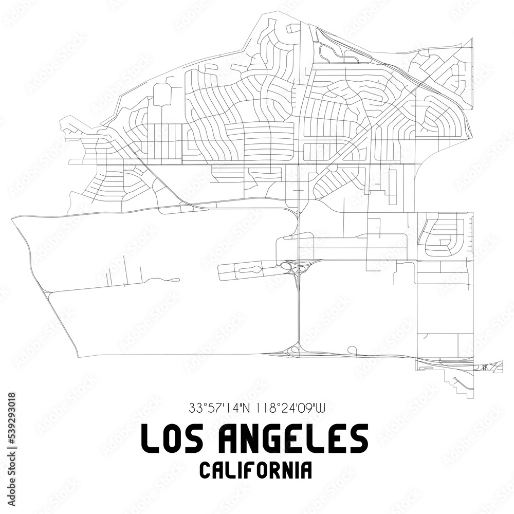Los Angeles California. US street map with black and white lines.