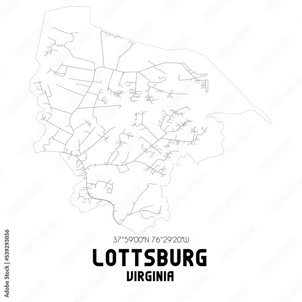 Lottsburg Virginia. US street map with black and white lines.