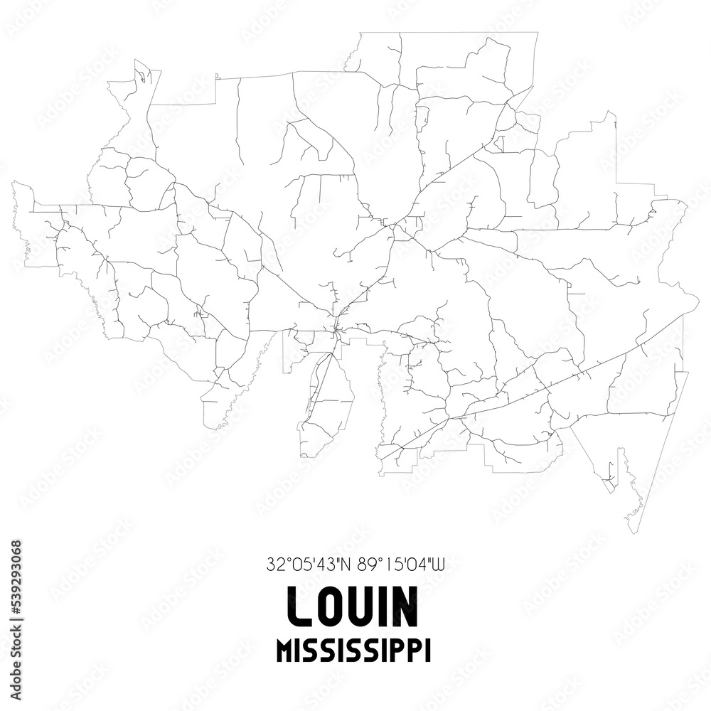 Louin Mississippi. US street map with black and white lines. Louin Mississippi. US street map with black and white lines.