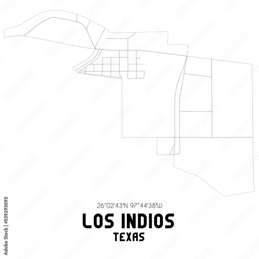 Los Indios Texas. US street map with black and white lines. Stock