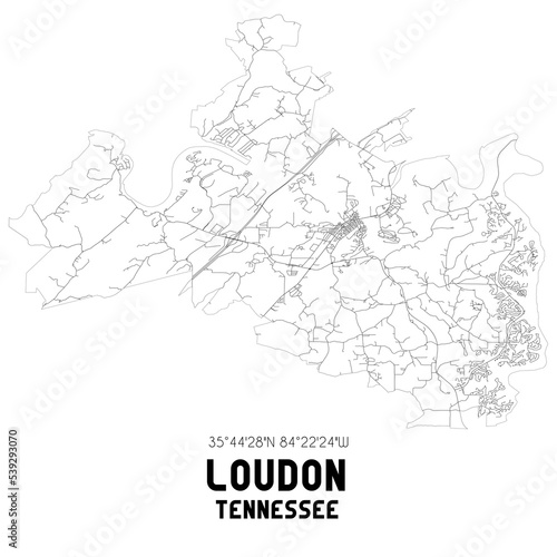 Loudon Tennessee. US street map with black and white lines. photo