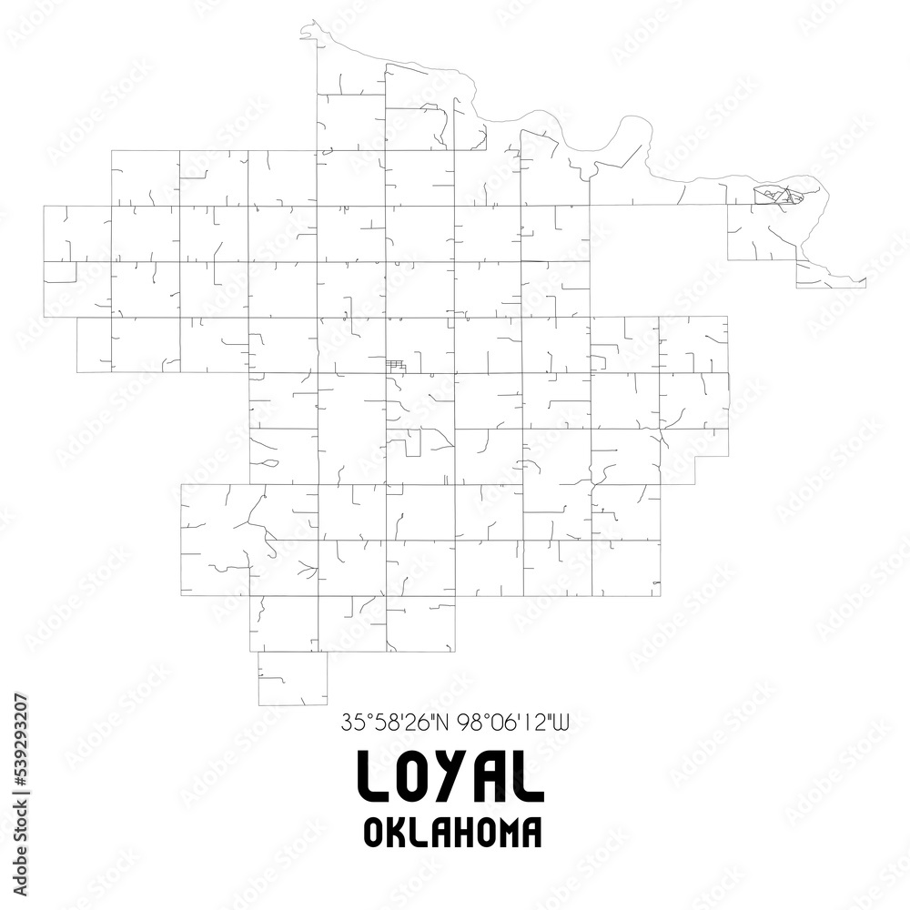 Loyal Oklahoma. US street map with black and white lines.