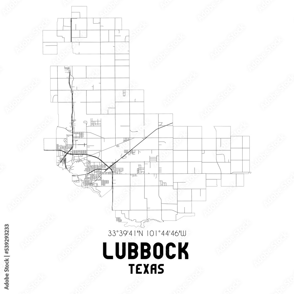Lubbock Texas. US street map with black and white lines. Lubbock Texas. US street map with black and white lines.