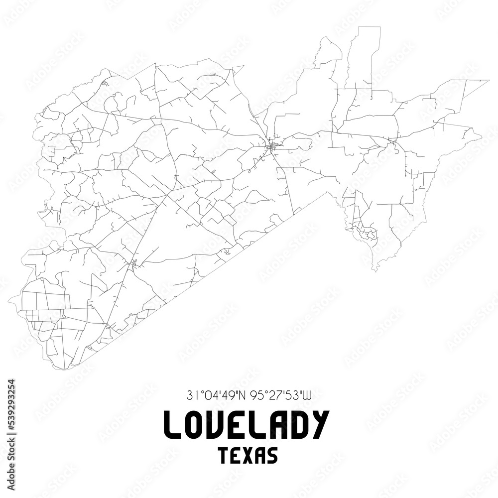 Lovelady Texas. US street map with black and white lines. Lovelady Texas. US street map with black and white lines.
