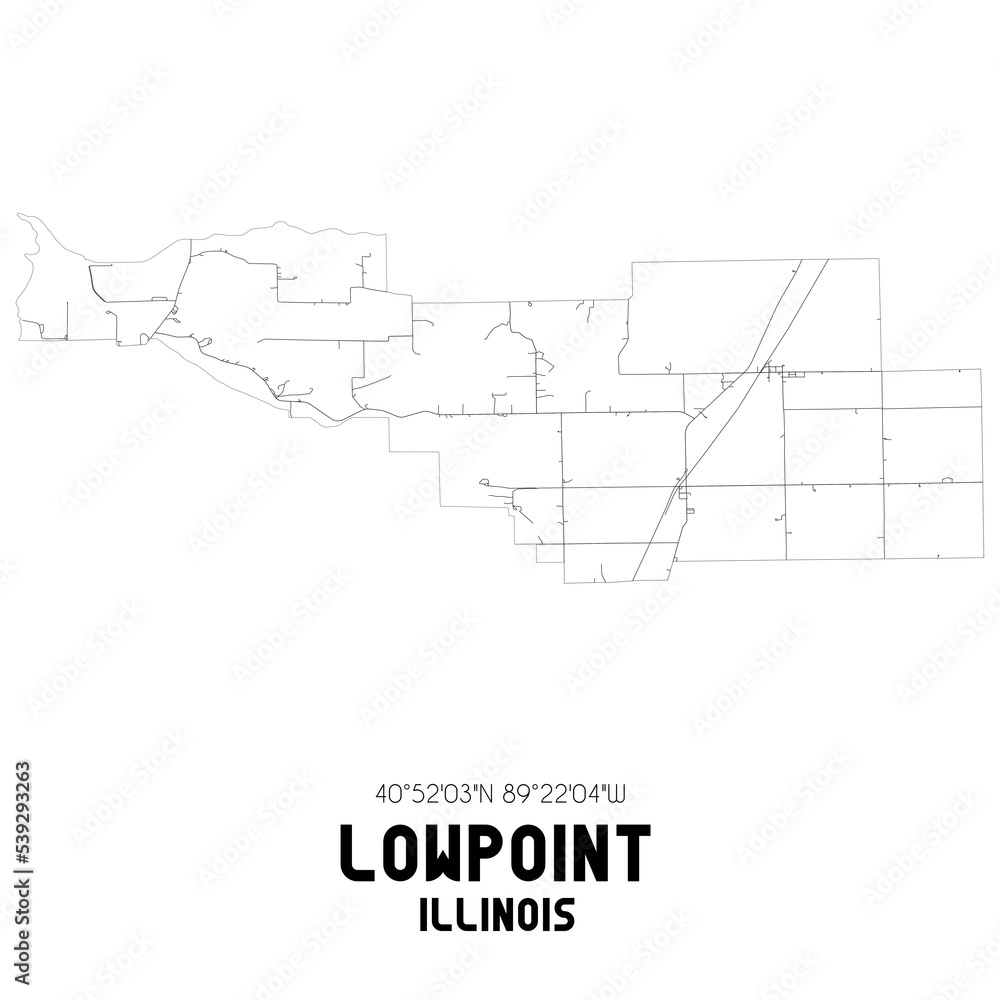 Lowpoint Illinois. US street map with black and white lines.