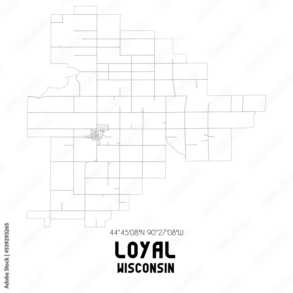 Loyal Wisconsin. US street map with black and white lines. Loyal Wisconsin. US street map with black and white lines.