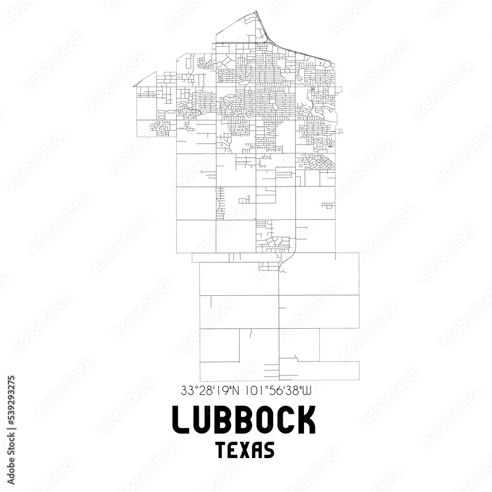 Lubbock Texas. US street map with black and white lines. Lubbock Texas. US street map with black and white lines.