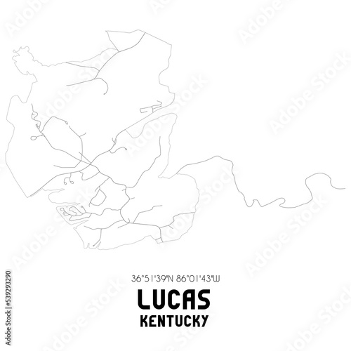 Lucas Kentucky. US street map with black and white lines.