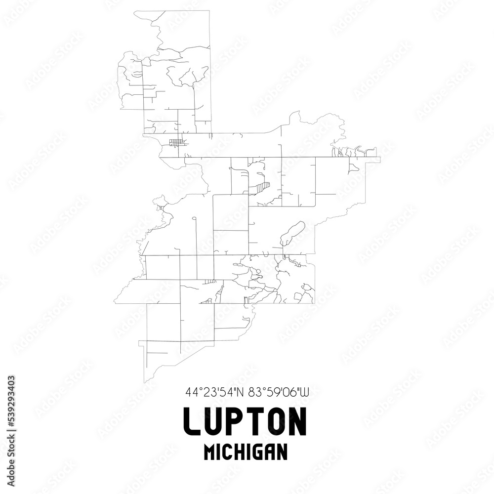 Lupton Michigan. US street map with black and white lines.