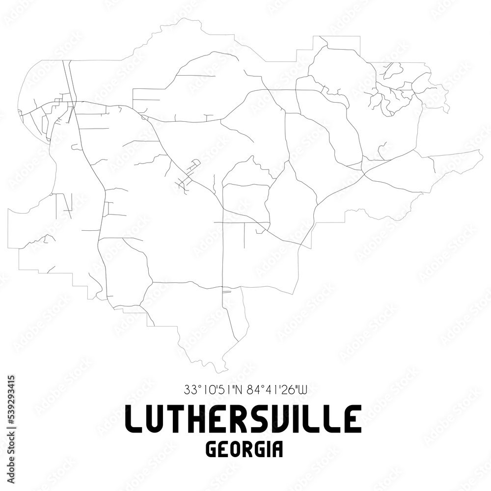 Luthersville Georgia. US street map with black and white lines.