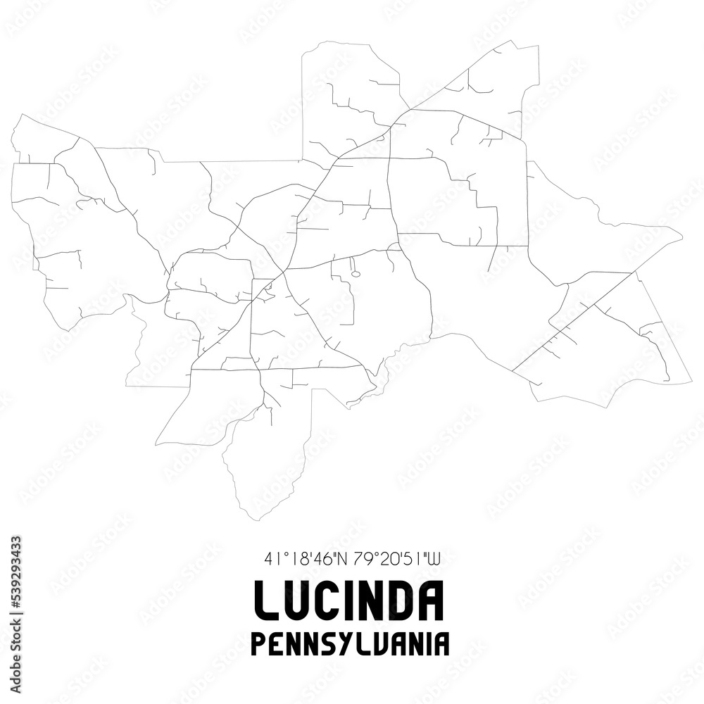 Lucinda Pennsylvania. US street map with black and white lines.