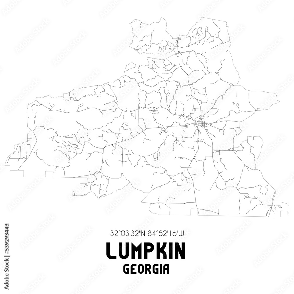 Lumpkin Georgia. US street map with black and white lines.