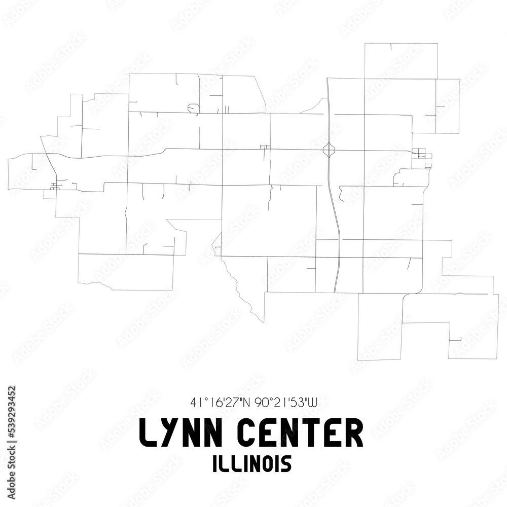 Lynn Center Illinois. US street map with black and white lines.
