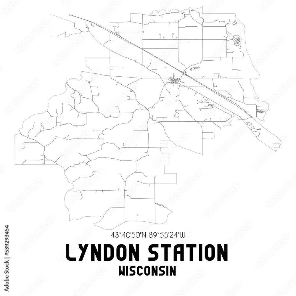 Lyndon Station Wisconsin. US street map with black and white lines