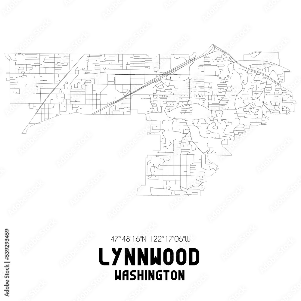 Fototapeta premium Lynnwood Washington. US street map with black and white lines.