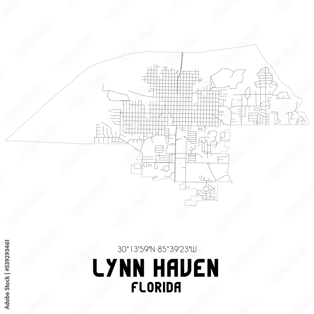 Lynn Haven Florida. US street map with black and white lines.