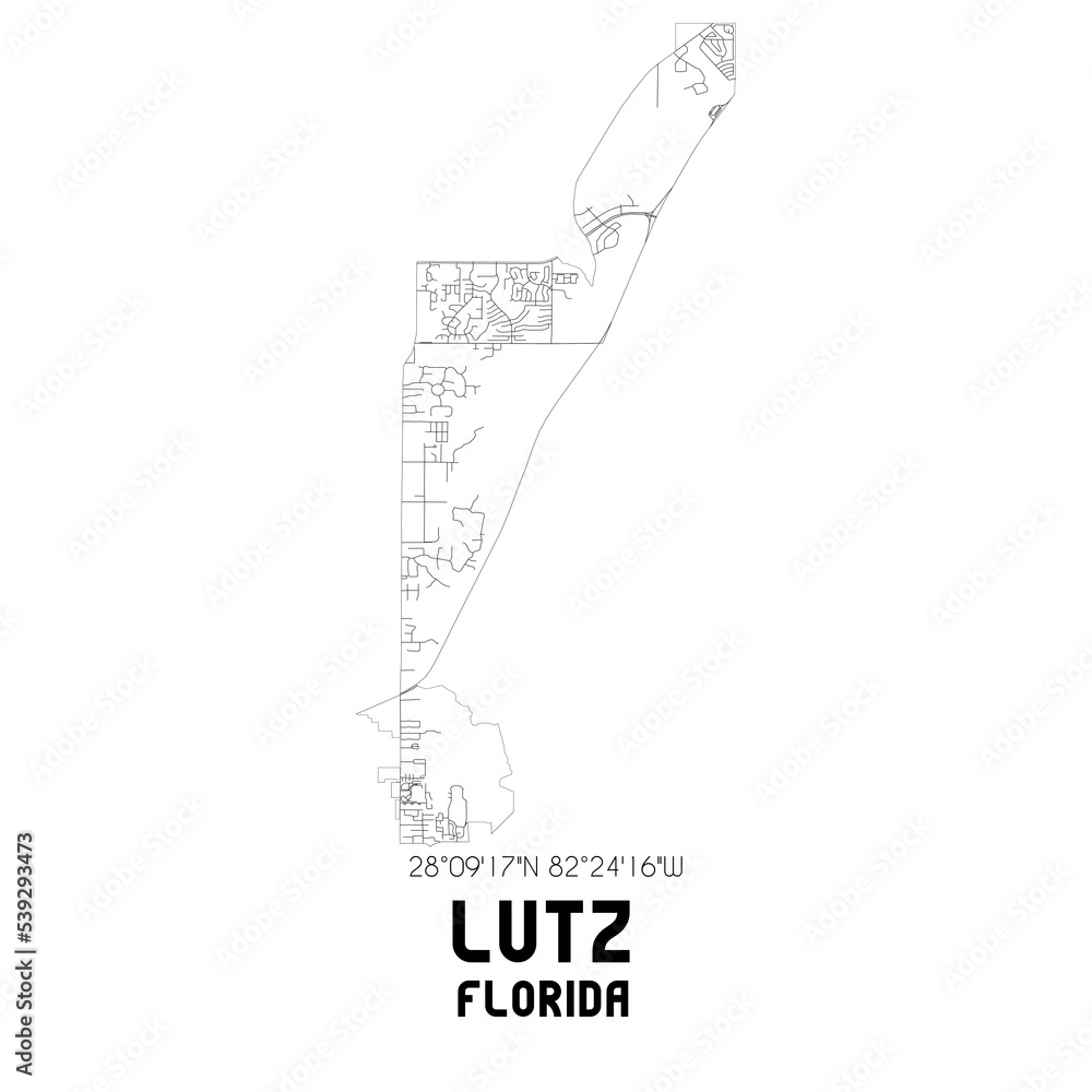 Lutz Florida. US street map with black and white lines. Stock