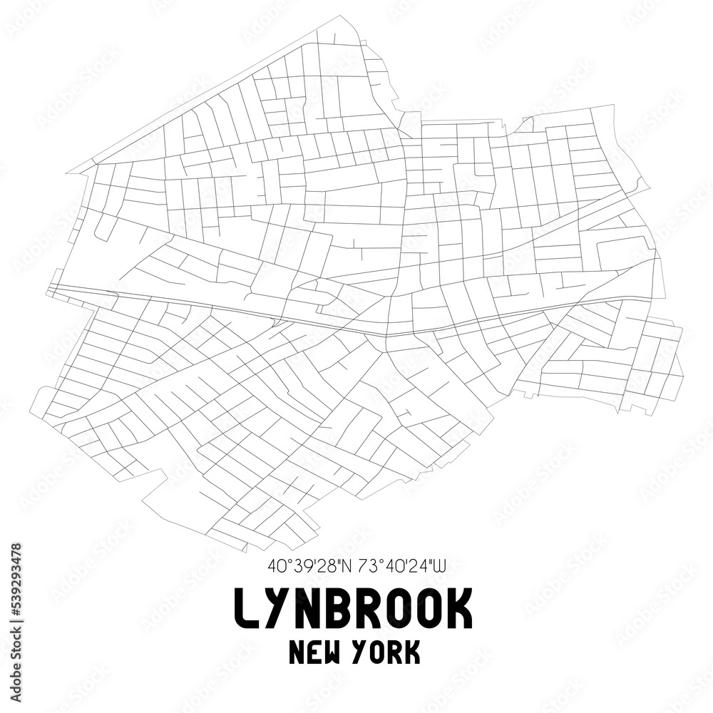 Lynbrook New York. US street map with black and white lines.