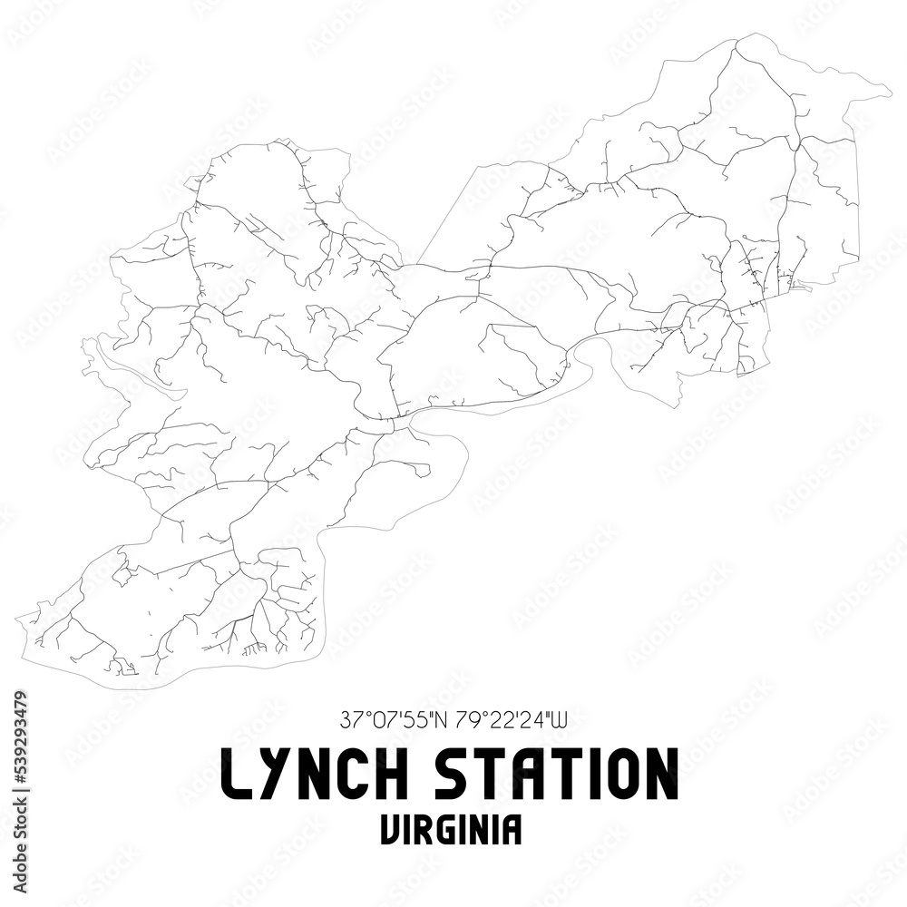 Lynch Station Virginia. US street map with black and white lines. Stock