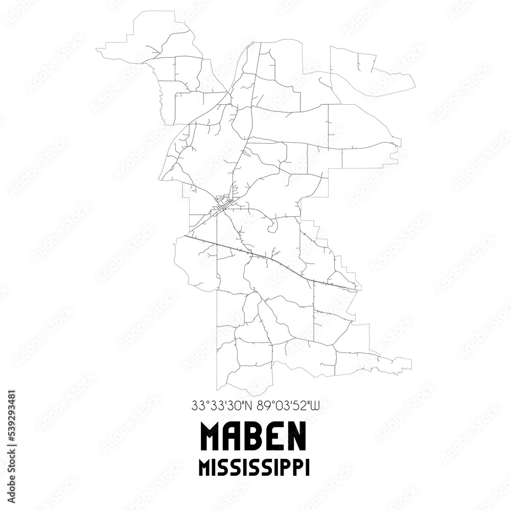 Maben Mississippi. US street map with black and white lines. Maben Mississippi. US street map with black and white lines.