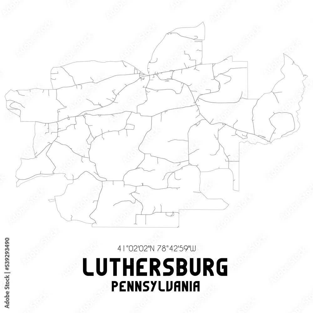 Luthersburg Pennsylvania. US street map with black and white lines.