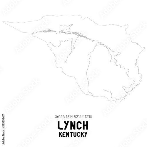 Lynch Kentucky. US street map with black and white lines.
