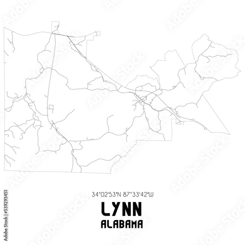 Lynn Alabama. US street map with black and white lines.