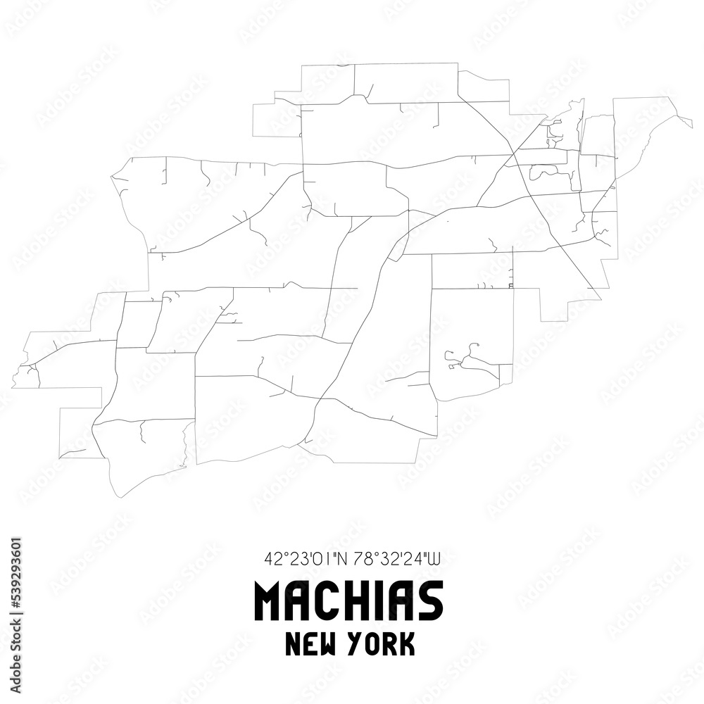 Machias New York. US street map with black and white lines.
