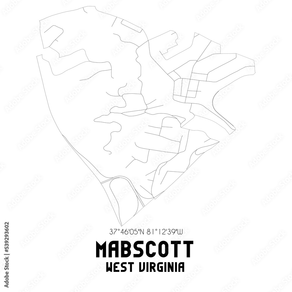 Fototapeta Mabscott West Virginia. US street map with black and white lines.