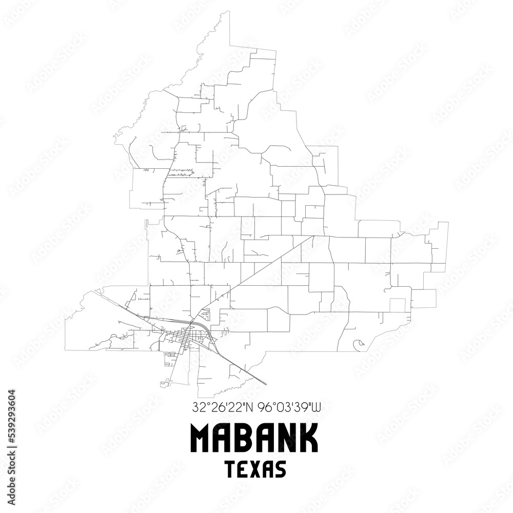 Mabank Texas. US street map with black and white lines. Mabank Texas. US street map with black and white lines.