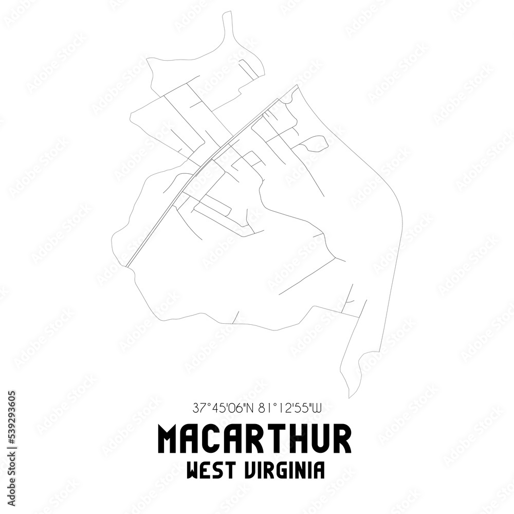 MacArthur West Virginia. US street map with black and white lines. Stock Illustration Adobe Stock