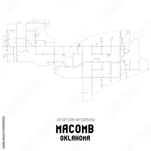 Macomb Oklahoma. US street map with black and white lines. photo