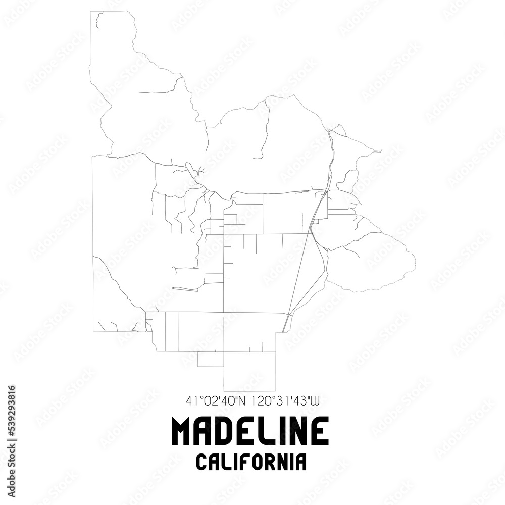 Madeline California. US street map with black and white lines. Madeline California. US street map with black and white lines.