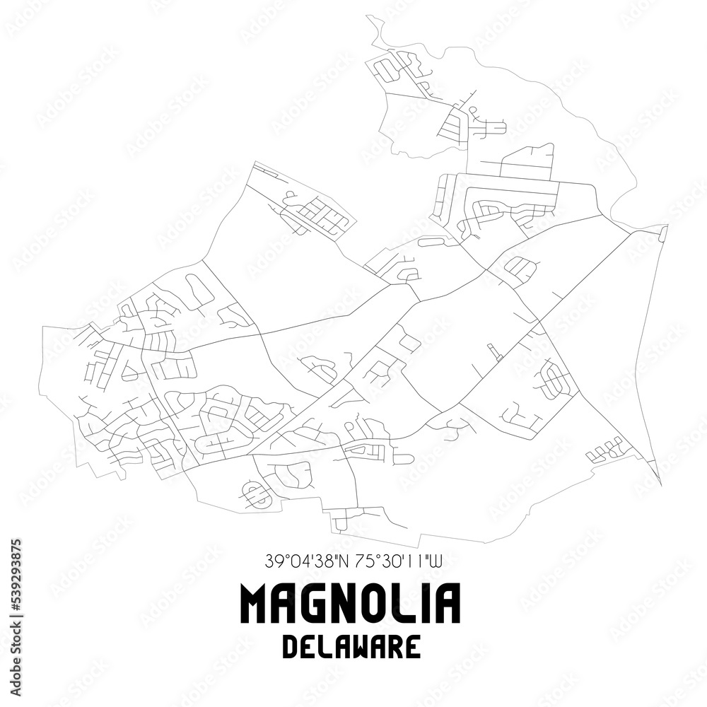 Magnolia Delaware. US street map with black and white lines.