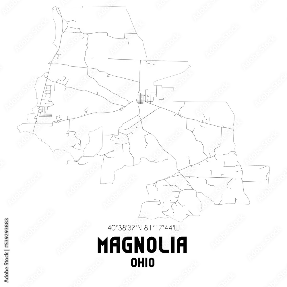 Magnolia Ohio. US street map with black and white lines.