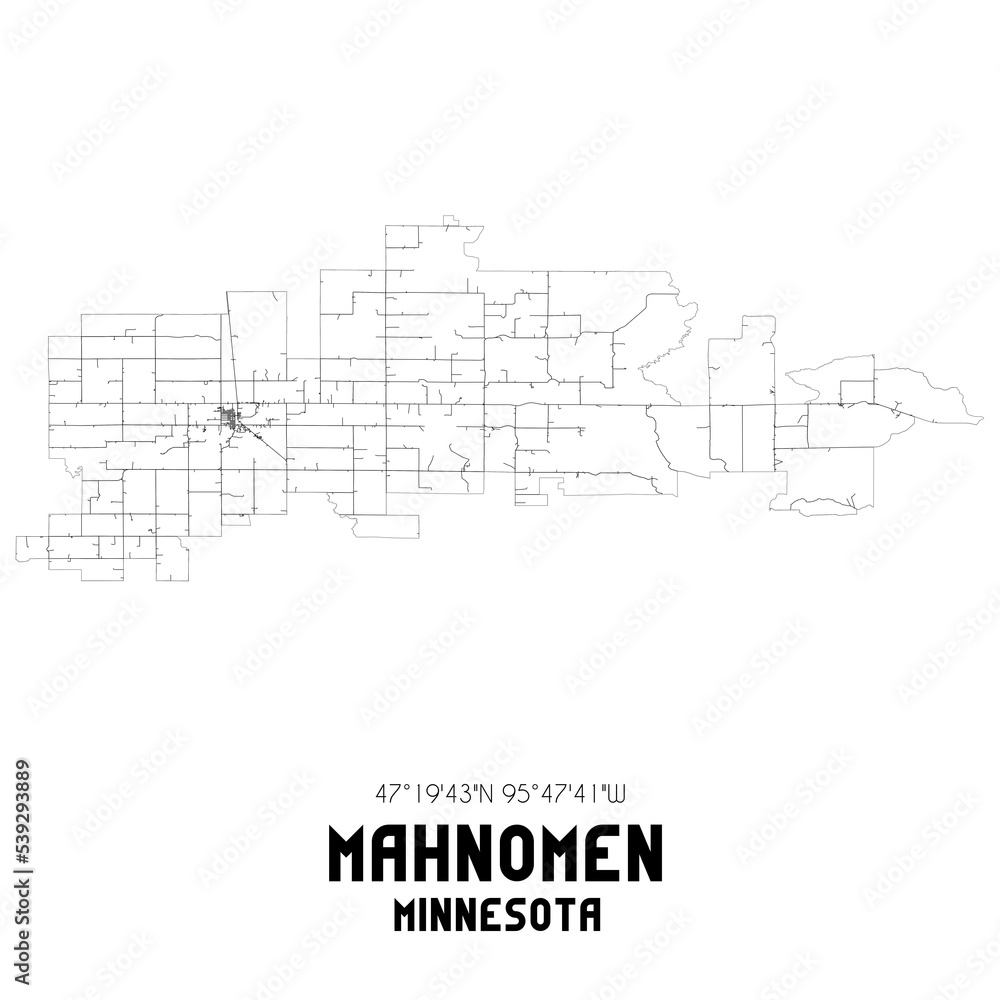 Mahnomen Minnesota. US street map with black and white lines. Stock