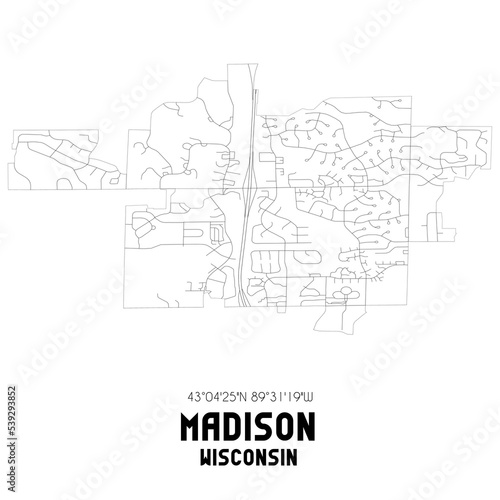 Madison Wisconsin. US street map with black and white lines.