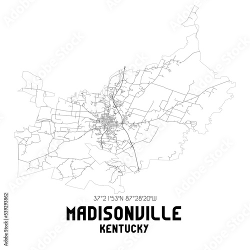 Madisonville Kentucky. US street map with black and white lines.