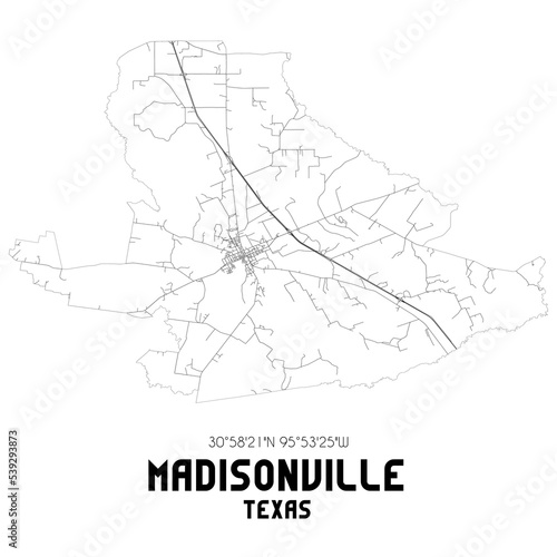 Madisonville Texas. US street map with black and white lines. photo