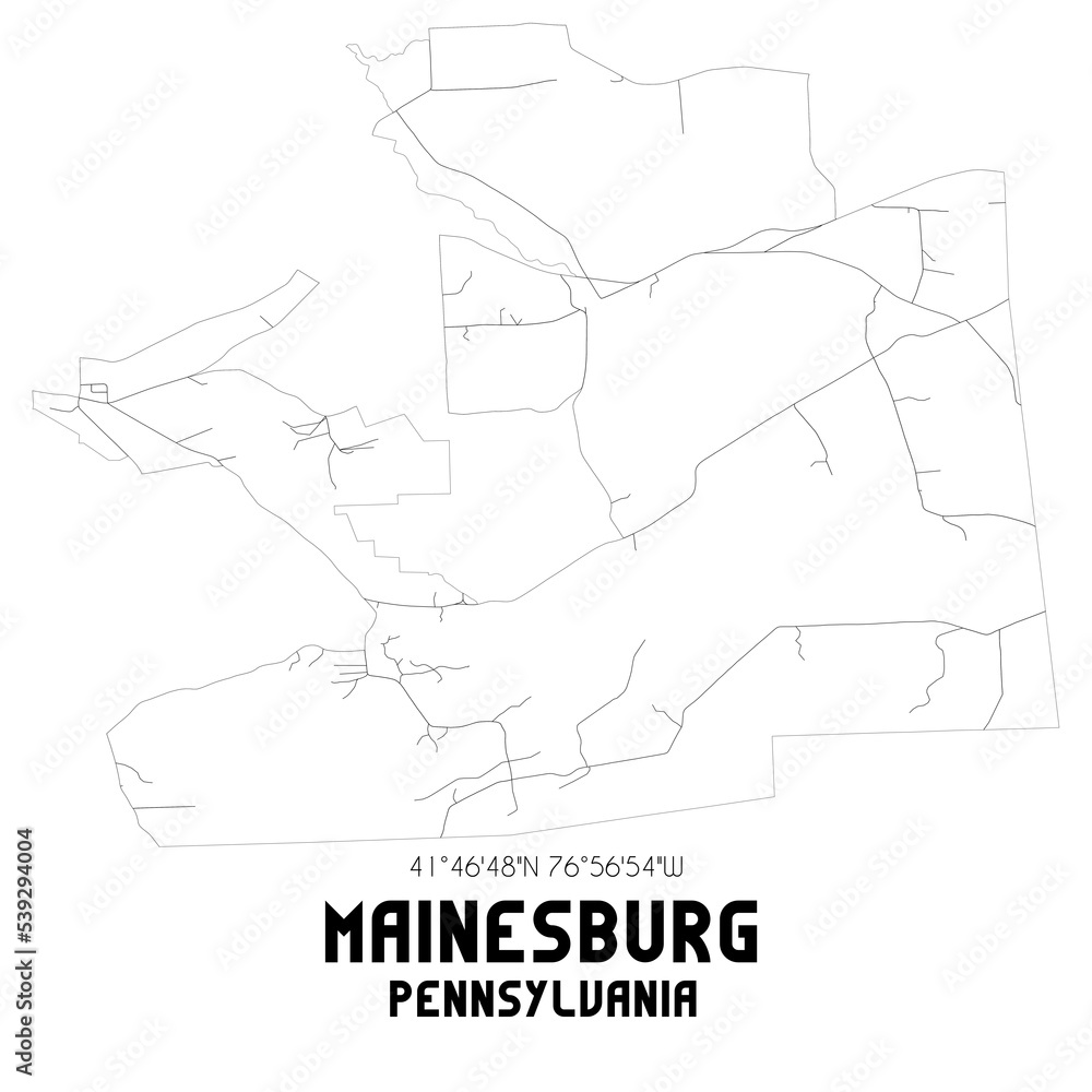 Mainesburg Pennsylvania. US street map with black and white lines.