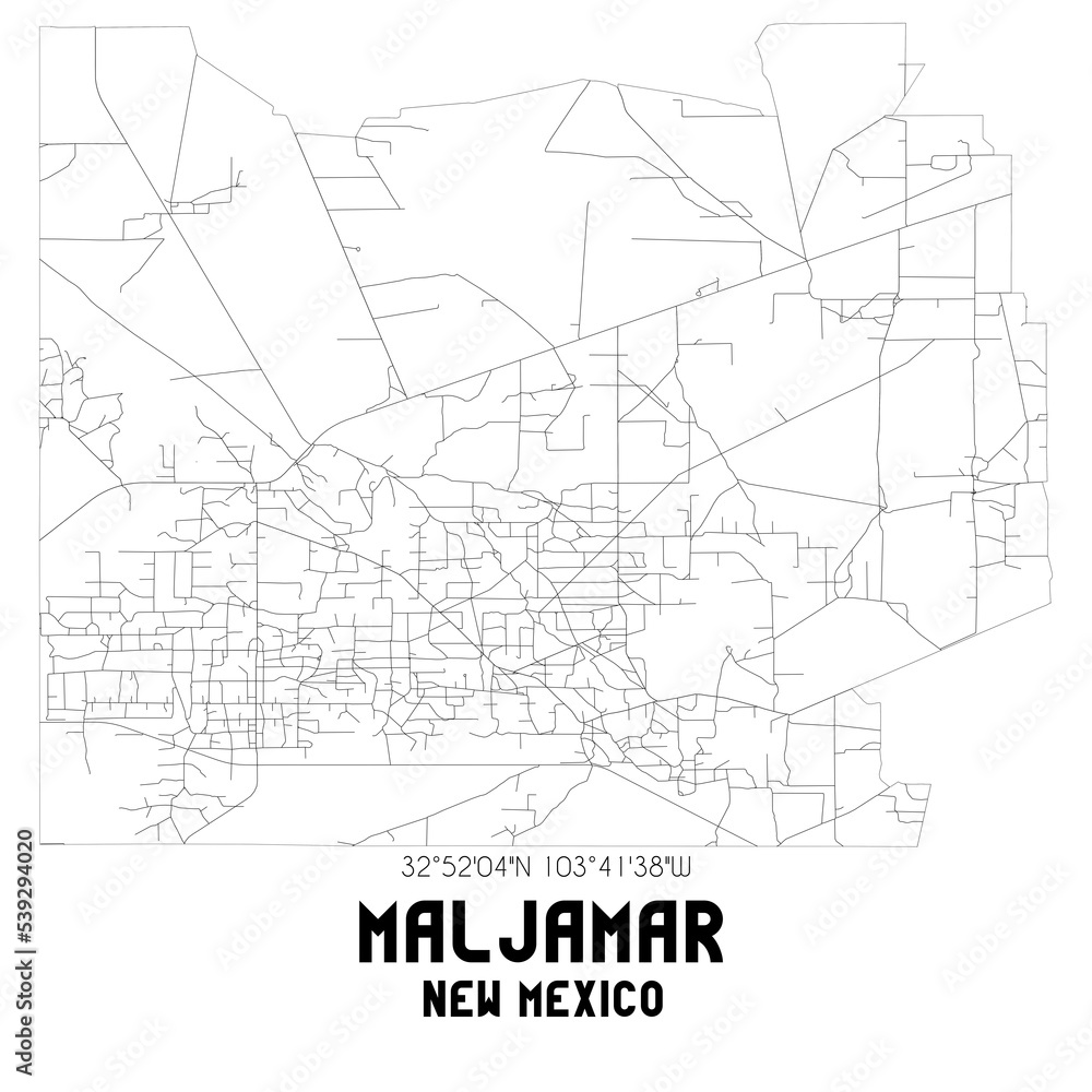 Maljamar New Mexico. US street map with black and white lines.