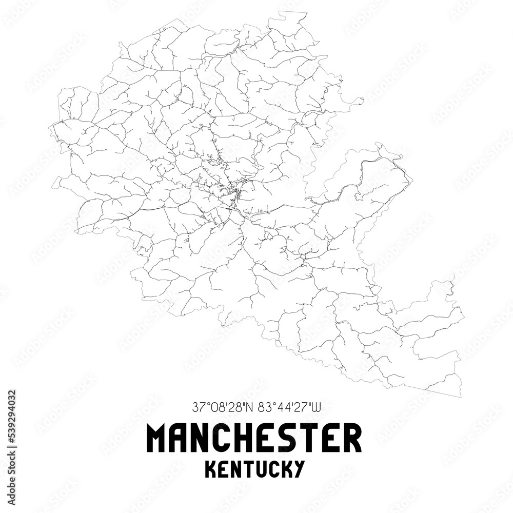 Manchester Kentucky. US street map with black and white lines.